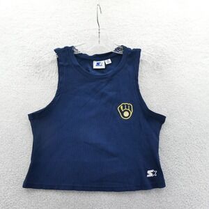 Starter Tank Top Womens Medium Milwaukee Brewers Navy Blue Ribbed Crop Vintage